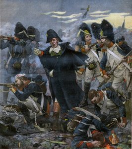 General Pierre Cambronne (1770-1842) sammen med sine tropper i slaget ved Waterloo - gravering efter Delahaye, Ernest Jean (1855-1921) -