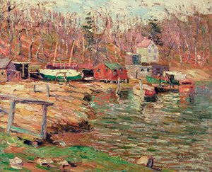 Harlem River Scene (olie på masonit) af Ernest Lawson