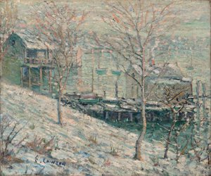 Harlem River Vinterscene af Ernest Lawson