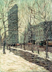 The Flatiron Building, New York, ca. 1903-05 (olie om bord) af Ernest Lawson