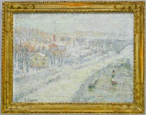 Vinterlandskab: Washington Bridge, ca. 1907-10 (olie på lærred) af Ernest Lawson