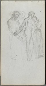 Skitsebog, side 10: Figurer omfavnende. af Jean Louis Ernest Meissonier