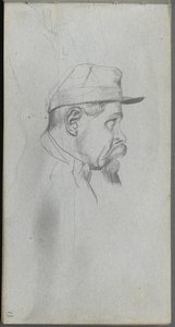Skitsebog, side 13: Buste af en mand i profil af Ernest Meissonier
