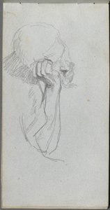 Skitsebog, side 16: Melankolsk figur af Ernest Meissonier