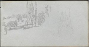 Skitsebog, side 18: Studie af en hest og landskabsstudie af Ernest Meissonier