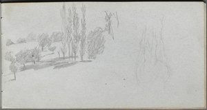 Skitsebog, side 18: Studie af et heste- og landskabsstudie. af Jean Louis Ernest Meissonier