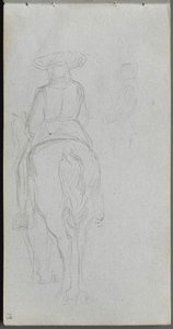 Skitsebog, side 19: Studie af en skikkelse på hesteryg set bagfra. af Jean Louis Ernest Meissonier