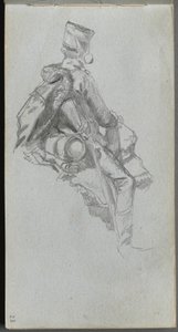 Skitsebog, side 23: Siddende soldat af Ernest Meissonier