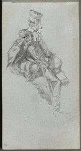 Skitsebog, side 23: Siddende soldat. af Jean Louis Ernest Meissonier