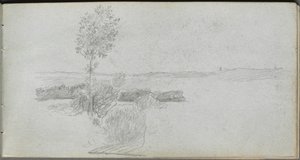 Skitsebog, side 28: Landskabsundersøgelse af Ernest Meissonier