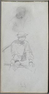 Skitsebog, side 30: Siddende mandsfigur og figur i profil. af Jean Louis Ernest Meissonier