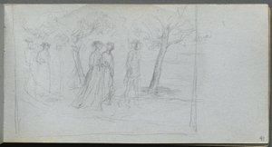 Skitsebog, side 41: Figurer i et landskab af Ernest Meissonier