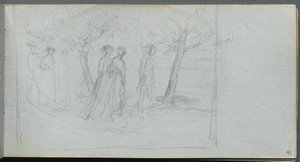 Skitsebog, side 41: Figurer i et landskab. af Jean Louis Ernest Meissonier