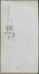 Skitsebog, side 44: Kirkespir. af Jean Louis Ernest Meissonier