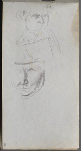 Skitsebog, side 47: Studier af tre ansigter af Ernest Meissonier