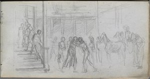 Skitsebog, side 62: Figurstudie, Trappe, Hest. af Jean Louis Ernest Meissonier