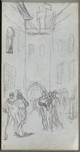 Skitsebog, side 63: Figurer i en gårdhave af Ernest Meissonier