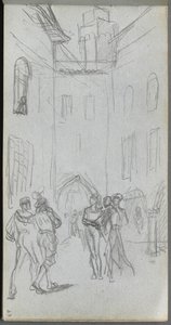 Skitsebog, side 63: Figurer i en gårdhave. af Jean Louis Ernest Meissonier