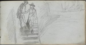 Skitsebog, side 64: Figurer på en trappe af Ernest Meissonier