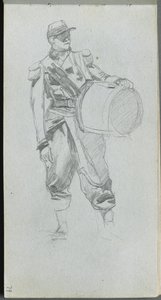 Skitsebog, side 79: Soldat med tromme af Ernest Meissonier