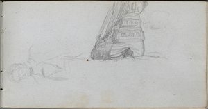 Skitsebog, side 84: Figurstudie, undersøgelse af et skib. af Jean Louis Ernest Meissonier