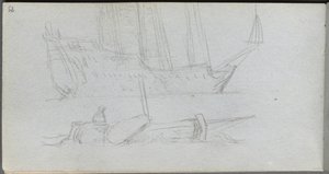 Skitsebog, side 85: Studie af et skib og bøje af Ernest Meissonier