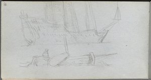 Skitsebog, side 85: Studie af et skib og bøje. af Jean Louis Ernest Meissonier