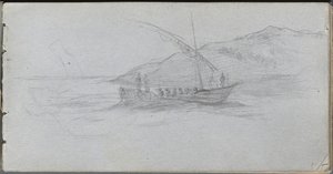 Skitsebog, side 88: Havlandskab og figur af Ernest Meissonier