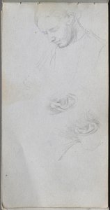 Skitsebog, side 96: Studie af et ansigt, ører af Ernest Meissonier