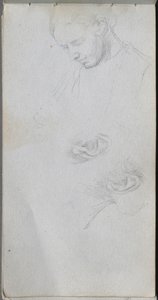 Skitsebog, side 96: Studie af et ansigt, ører. af Jean Louis Ernest Meissonier