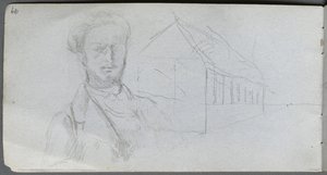 Skitsebog, side 99: Studie af figur, bygning af Ernest Meissonier
