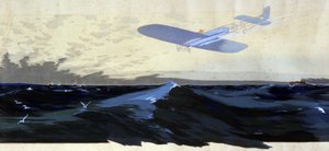Louis Bleriot: Første luftoverfart af Den Engelske Kanal, ca. 1920 (illustration) af Ernest Montaut