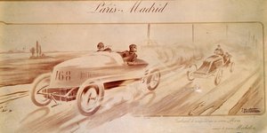Motorløb: "Paris Madrid": Gabriel-vinder på Mors udstyret med Michelin-dæk "" Illustration 1903 af Ernest Montaut