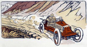 Renault bil i Paris-Wien 1902 Tegning af Ernest Montaut (1878-1909).