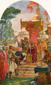 Kong John udsteder Magna Carta i Runnymede på bredden af Themsen nær Windsor, England, 15. juni 1215. Fra Cassell