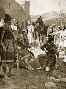 David, konge af Skotland, udøver retfærdighed, illustration fra "Hutchinson