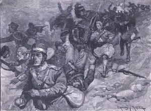 Grækernes flugt ved Larissa, illustration fra Cassells History of England, 1900-tallet af Ernest Prater