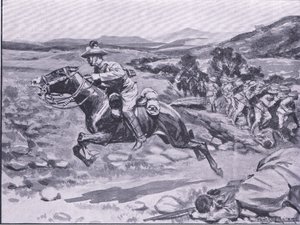 Tilfangetagelsen af livvagten: Løjtn Batemans dristige raid, illustration fra After Pretoria: The Guerilla War, 1902 af Ernest Prater