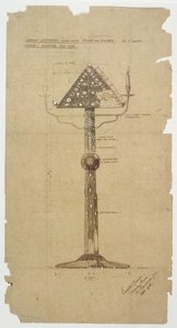 Design til Ebony Talerstol indlagt med Bone & Silver til St. Andrews Church, Roker 1906 (pen og blæk på papir) af Ernest William Gimson