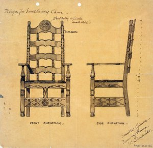 Design til Sanctuary Chair, ca. 1905-25 (pen & blækvask på papir)