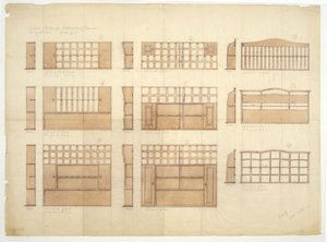 Designs til Kina stativer, skænke og kommoder i engelsk eg, 1906 (blyant og wc på papir) af Ernest William Gimson