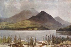 Bassenthwaite Lake og Skiddaw (farve litho) af Ernest William Haslehust