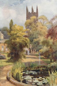 Botanisk have og Magdalentårnet (farve litho)