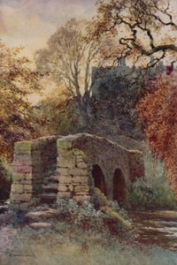 Dorothy Vernons bro, Haddon (farve litho) af Ernest William Haslehust