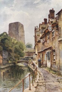Fisher Row og Remains of Oxford Castle (farve litho)