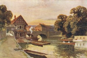 Folly Bridge, Oxford (farve litho)