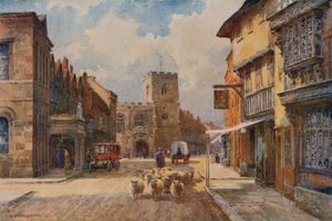 High Street, Stratford-on-Avon (farve litho) af Ernest William Haslehust