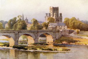 Kelso: The River Tweed and Abbey Ruins (farve litho)