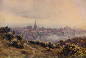 Norwich fra Mousehold Heath (farve litho) af Ernest William Haslehust