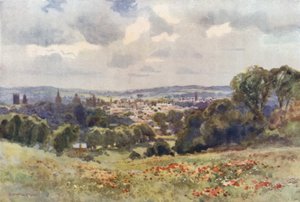 Oxford fra Headington Hill (farve litho) af Ernest William Haslehust